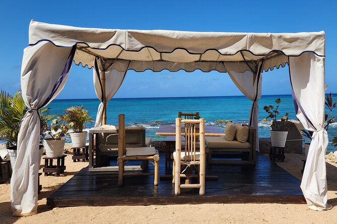 VIP Oceanfront Cabana at Bamboo Beach Club in Montego Bay - What you get when you arrive: water-edge shade, chairs, and pampering